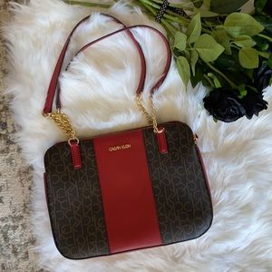Calvin Klein Handbag With Gold Chain and Red Strap